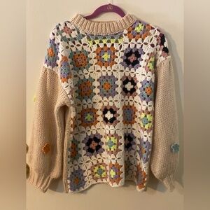 Granny core Sz Sm Listicle Crotched Patchwork sweater